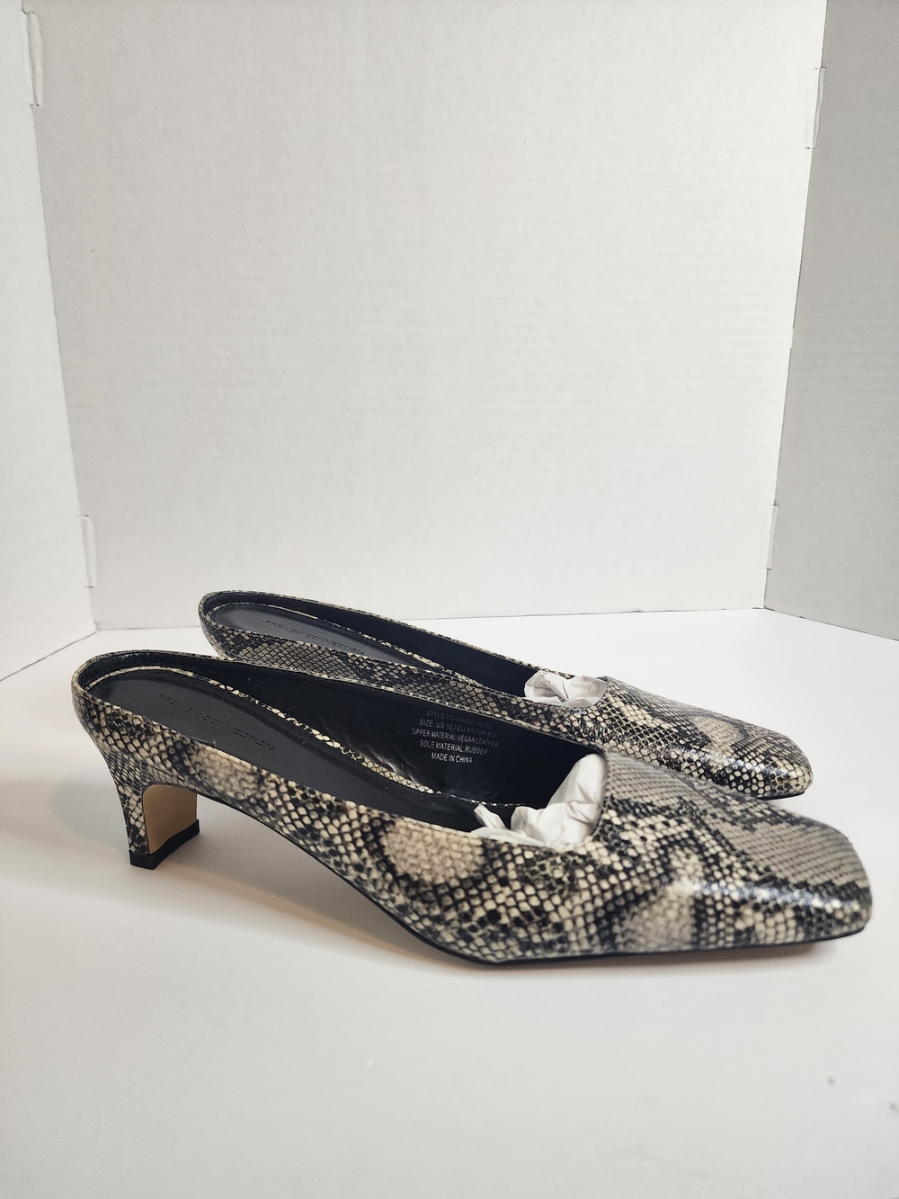 French Connection Snake-Print Mule in Black and Cream.  NIB. Women's Sz 10